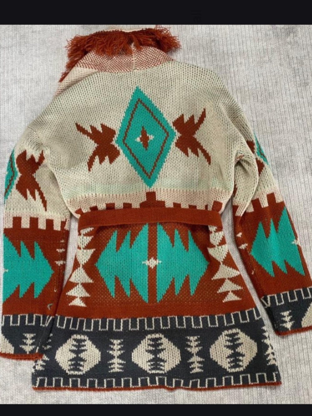 Margeaux & Ellie Belted Cardigan Sweater Western Aztec Southwestern Tribal Boho - Picture 2 of 2